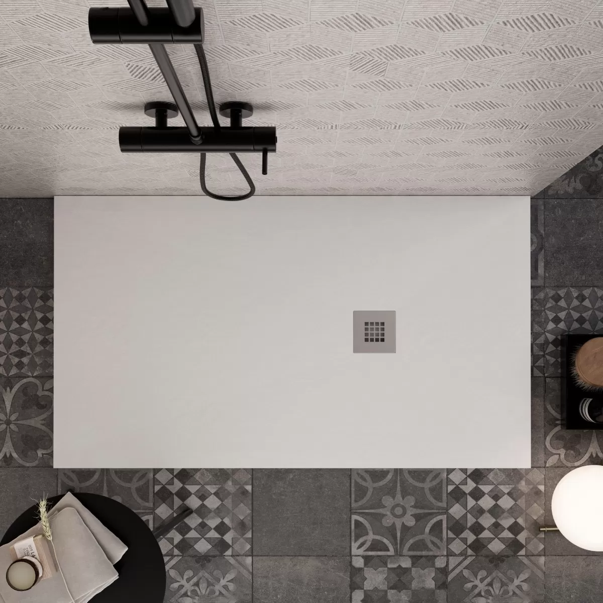 Receveur de douche en marbre minéral effet pierre blanche ardoise