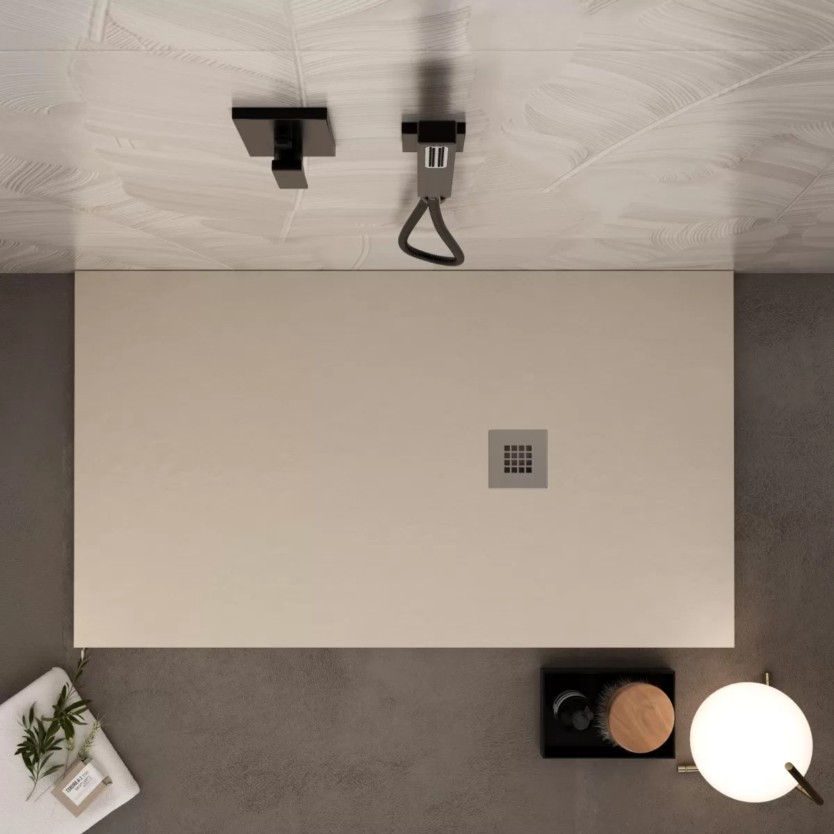 Duschwanne aus Mineralmarmor mit Schiefer-Finish und cremefarbenem Steineffekt