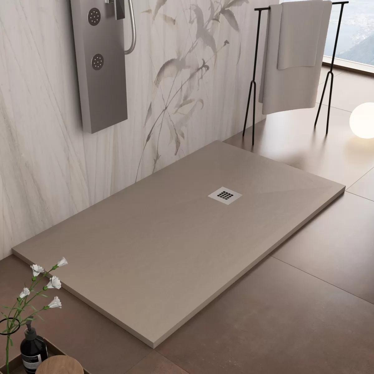 Piatto Doccia Mineralmarmo Ardesia effetto Pietra Ultraflat colore Moka Tortora