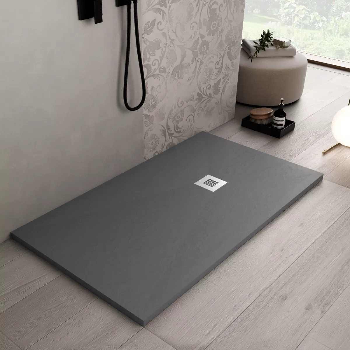 Piatto Doccia Mineralmarmo finitura Ardesia effetto Pietra Antracite Grigio Scuro