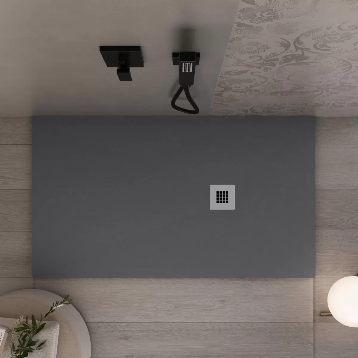 Piatto Doccia Mineralmarmo finitura Ardesia effetto Pietra Antracite Grigio Scuro
