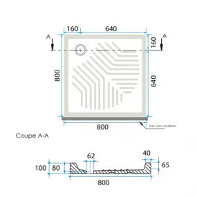 Piatto Doccia Ceramica Binaca forma quadrata senza piletta di scarico