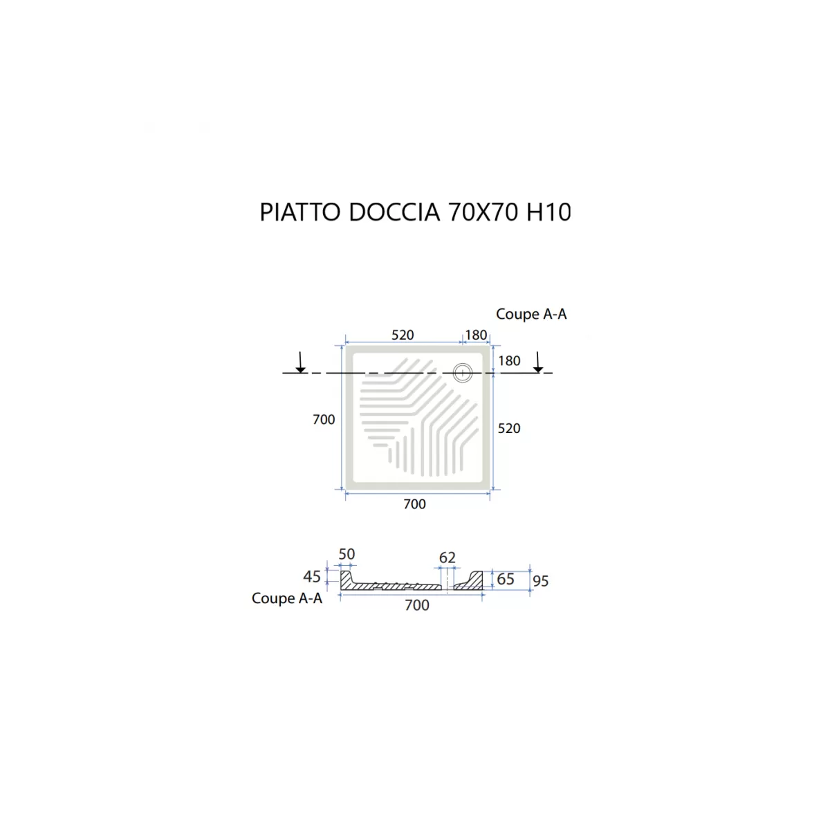 Piatto Doccia Ceramica Binaca forma quadrata senza piletta di scarico