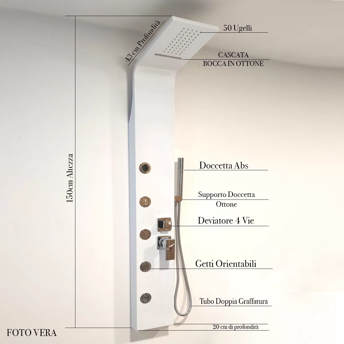 Colonna Doccia Idromassaggio acciaio Bianco Zaffiro
