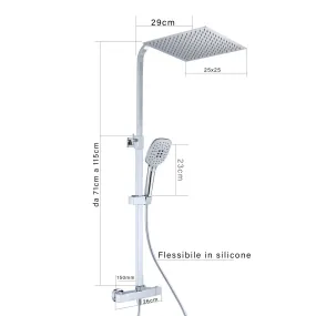 Colonne de douche thermostatique chromée Pomme de douche carrée 25x25