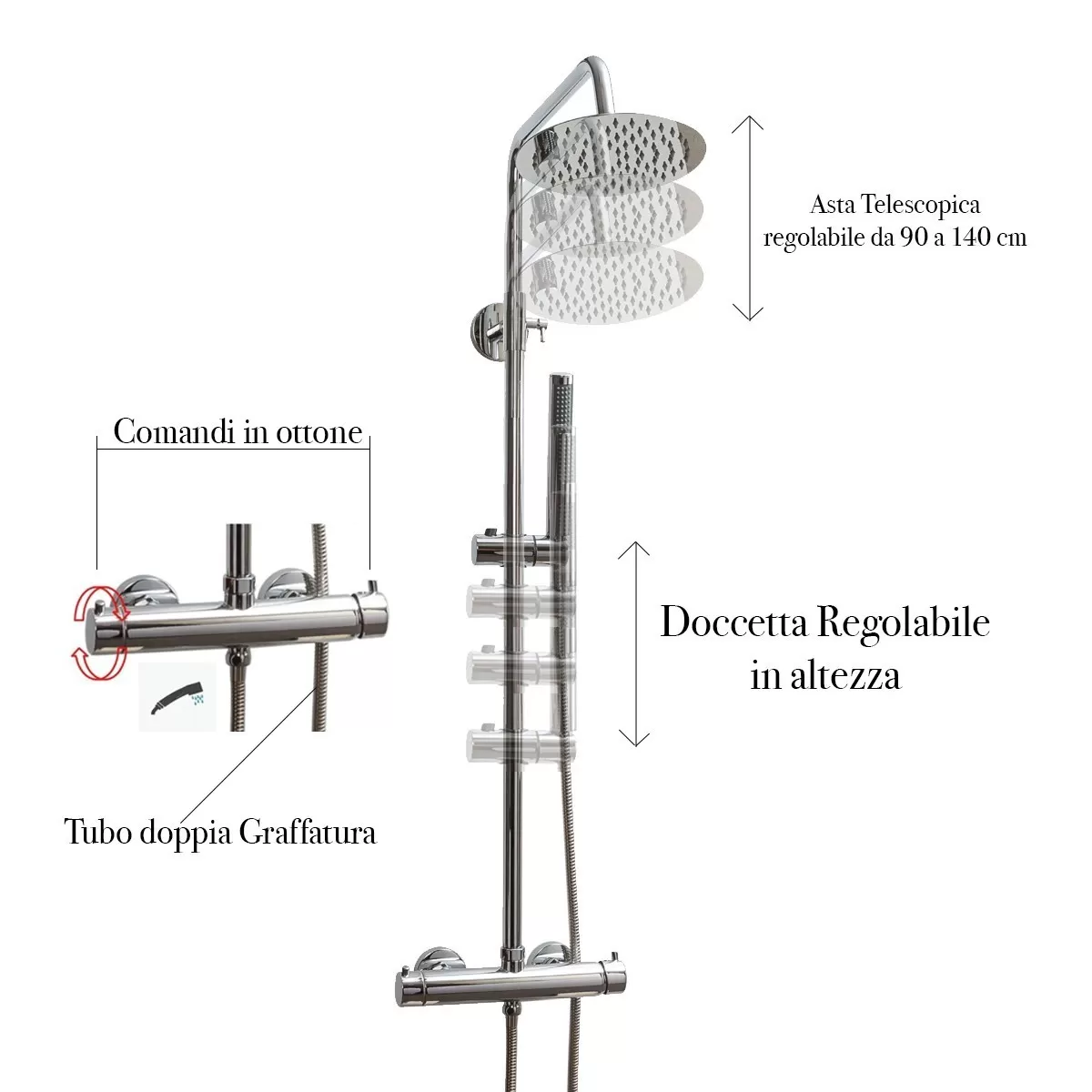 Thermostatische Duschsäule mit rundem 20-cm-Duschkopf und Easy-Handbrause
