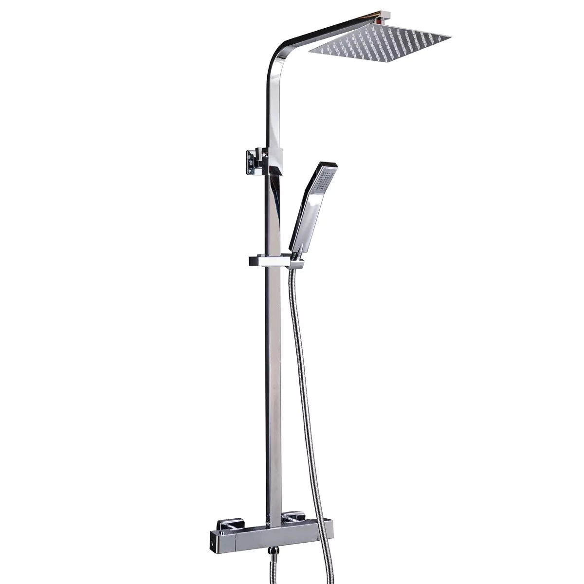Colonna doccia cromata regolabile in altezza con soffione 20x20cm