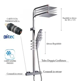 Colonna doccia cromata regolabile in altezza con soffione 20x20cm
