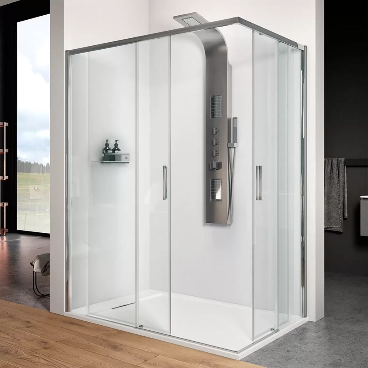 Cabine de douche 2 faces Porte coulissante double face Transparent Anticalcaire 6mm H195 Xena