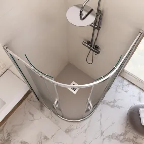 Halbrunde Doppelschiebetür Athena aus satiniertem Kristall Antikalk 6mm h195 Duschabtrennung