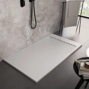 Receveur de douche unique en marbre minéral à grille latérale blanche