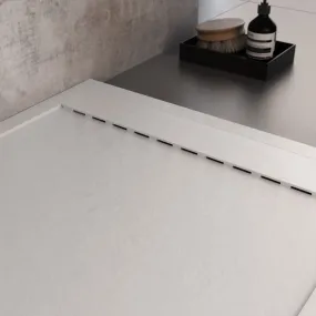 Receveur de douche unique en marbre minéral à grille latérale blanche