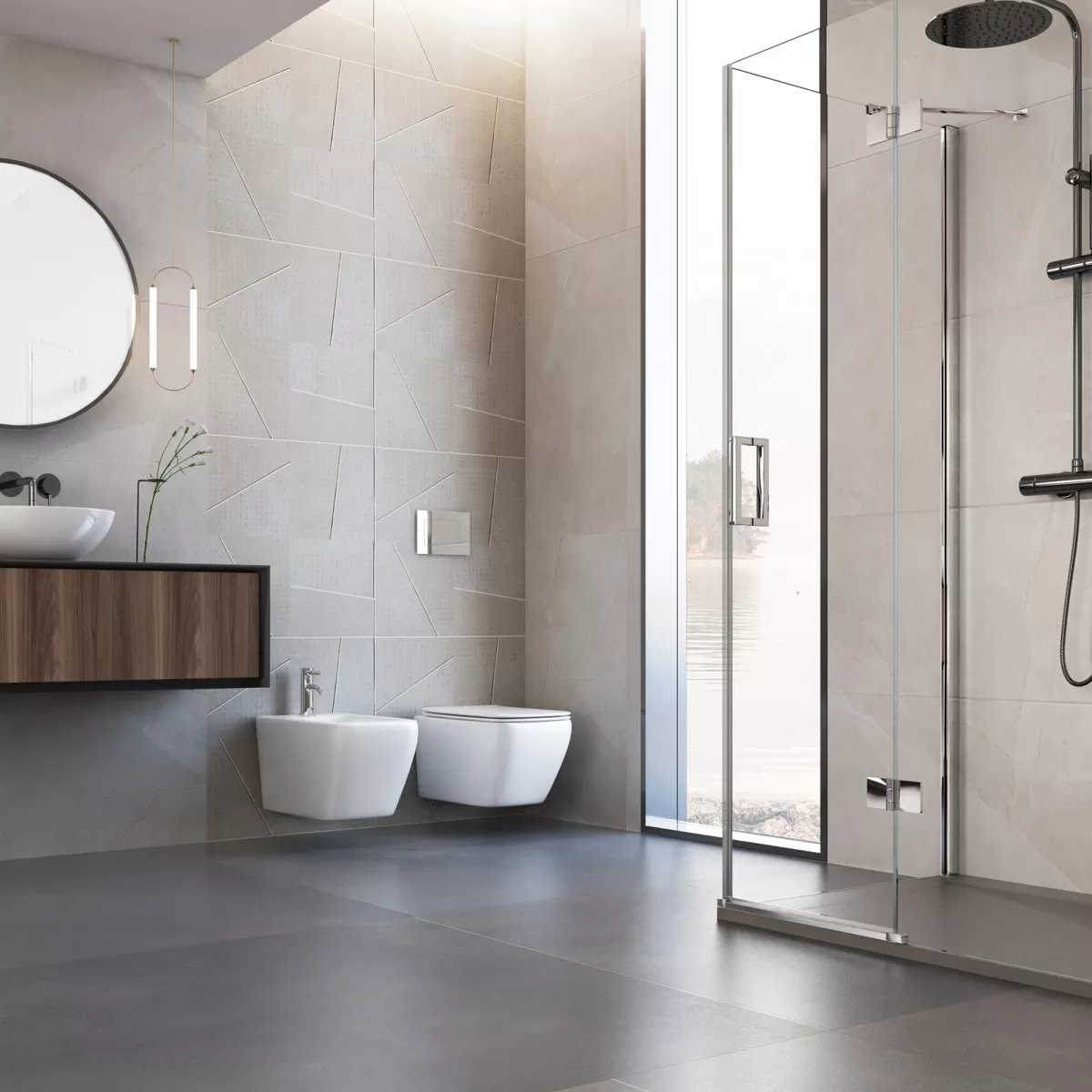 Sanitari Sospesi Filomuro in ceramica bianca con copri vaso frizionato Qubo