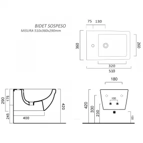 Sanitari Sospesi Filomuro in ceramica bianca con copri vaso frizionato Qubo