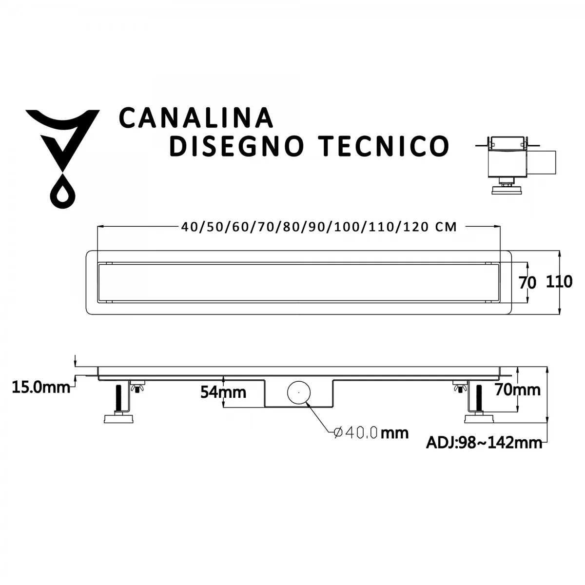 Canaletta doccia piastrellabile scarico doccia filopavimento reversibile in acciaio INOX canalina doccia pavimento