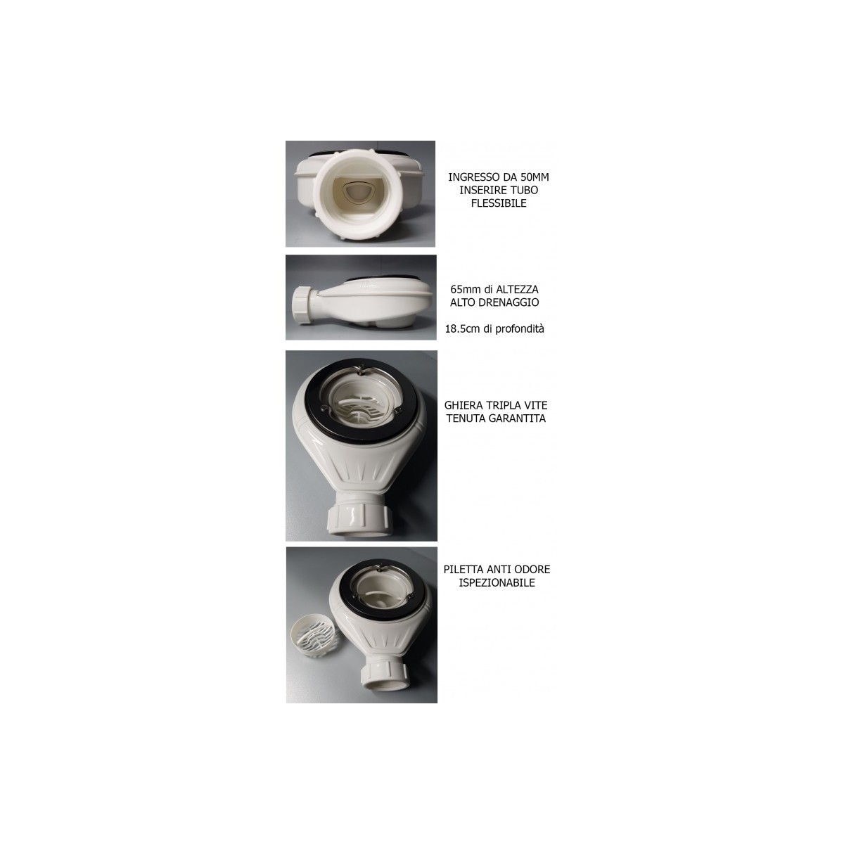 Ablaufgarnitur für Duschwanne Roma aus weißem Mineralmarmor, Online-Verkauf von Duschwannen aus Marmorharz