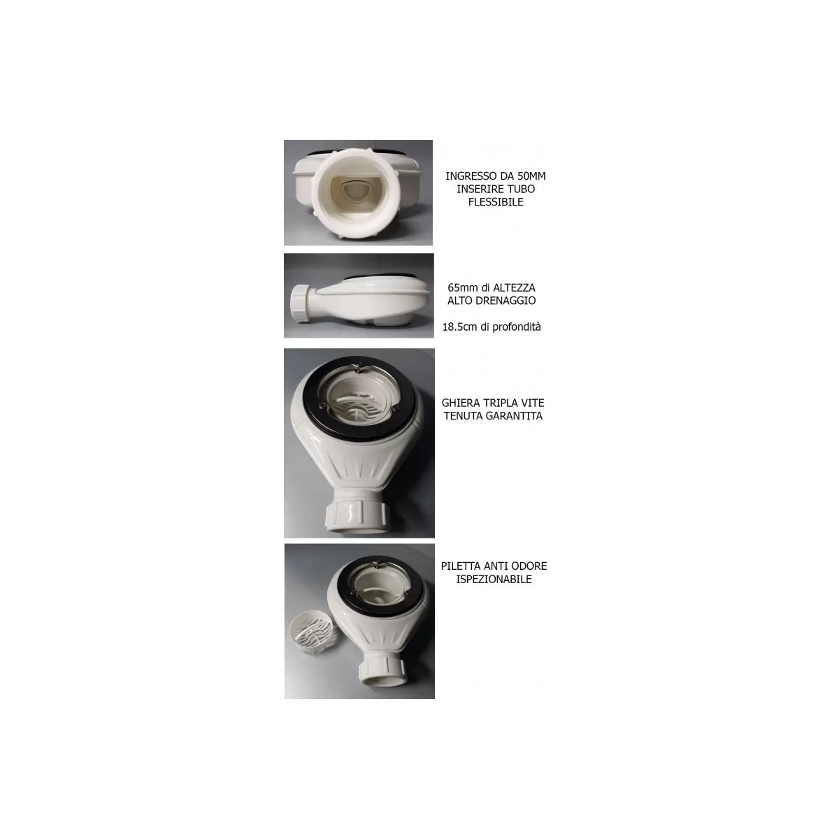 Piletta di scrico piatto doccia mineralmarmo bianco modello Roma, piatto doccia marmoresina vendita online