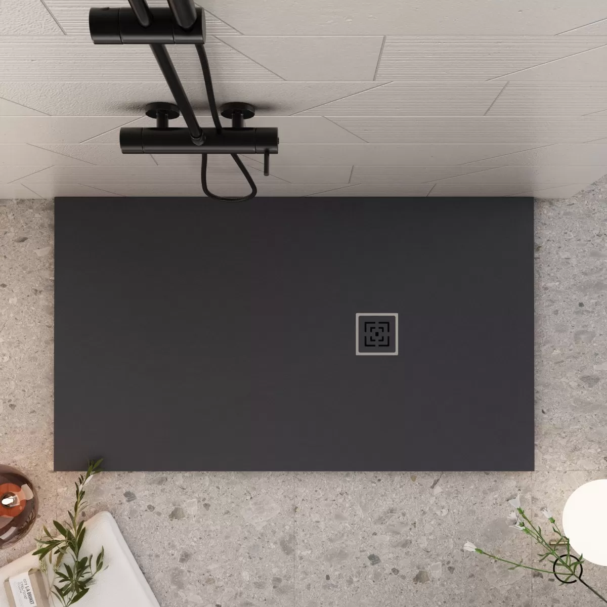 Modell Roma Duschwanne aus schwarzem Mineralmarmor