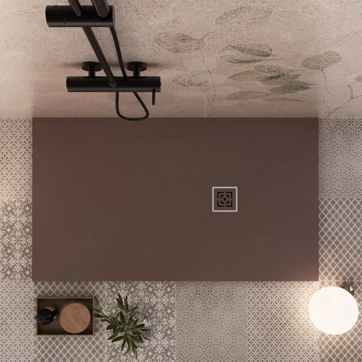 Receveur de douche en marbre minéral marron modèle Roma