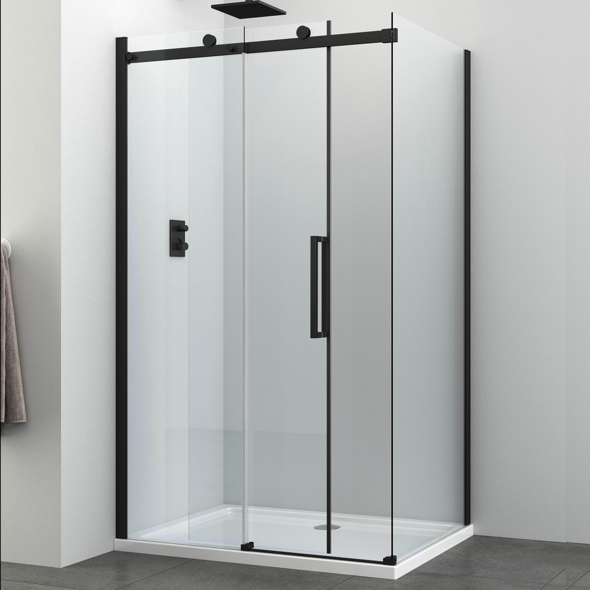 Cabine de douche profil noir cristal transparent avec anti-calcaire NOIR