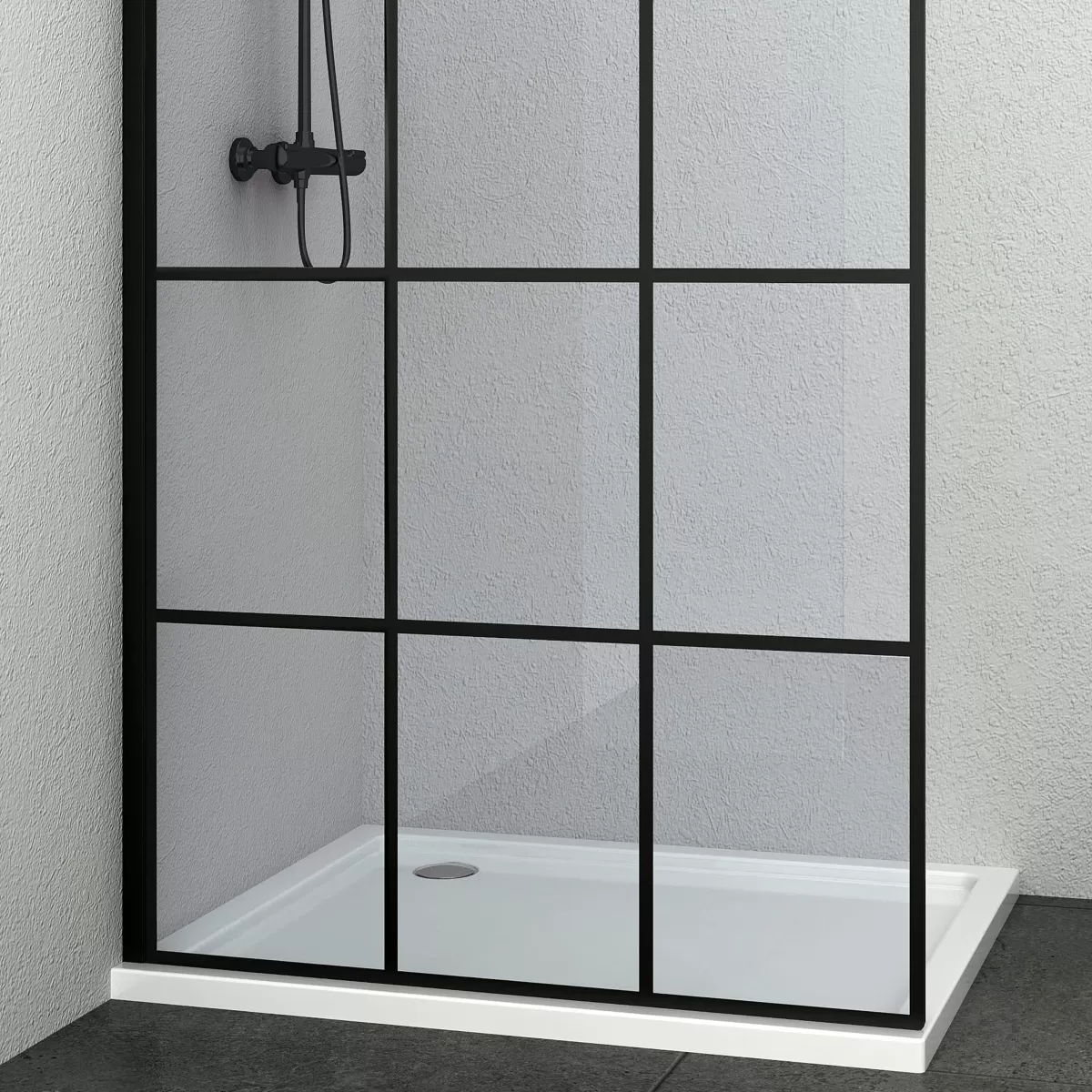 Paroi de douche anticalcaire transparente Walkin 8mm profilés noirs H200 Noir