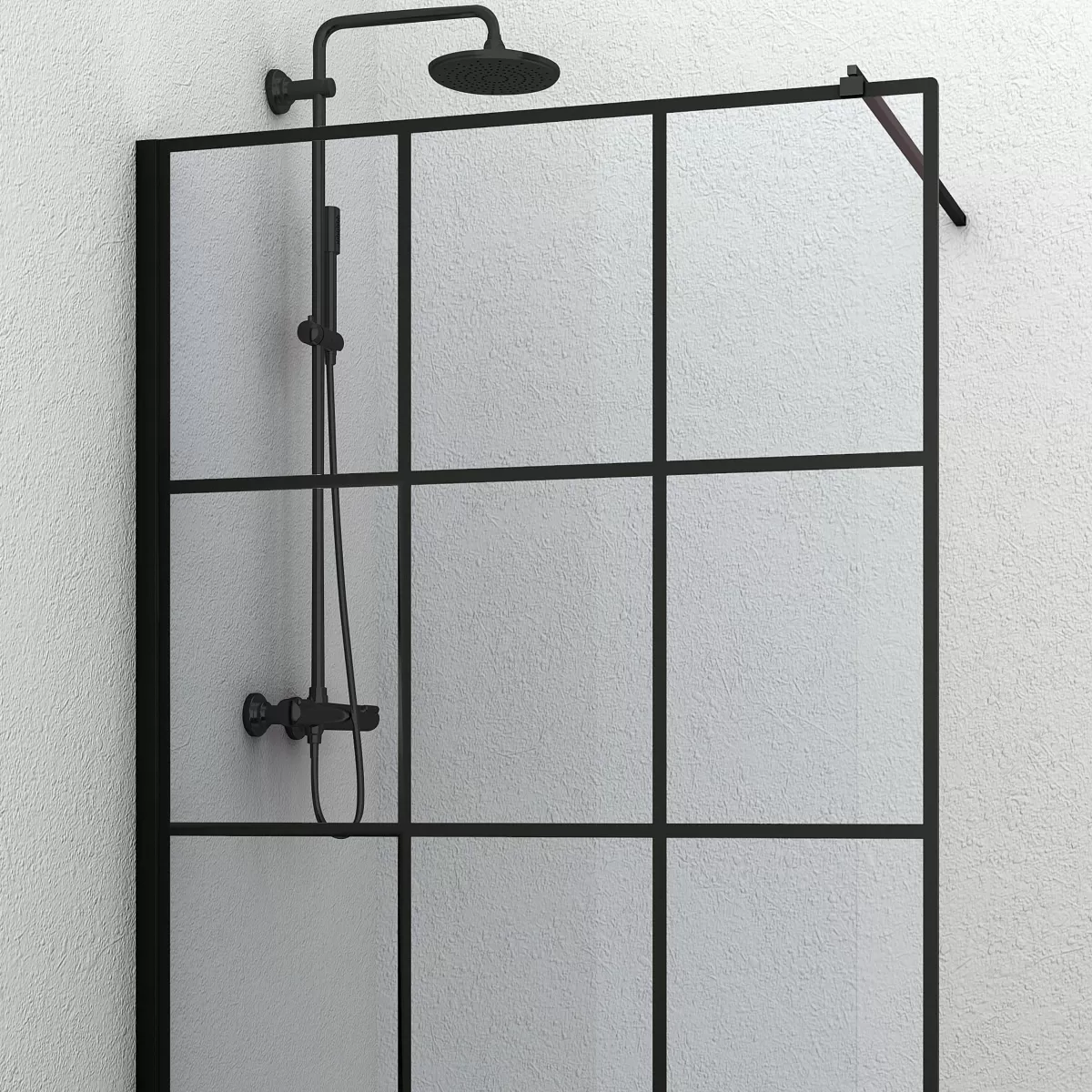 Paroi de douche anticalcaire transparente Walkin 8mm profilés noirs H200 Noir
