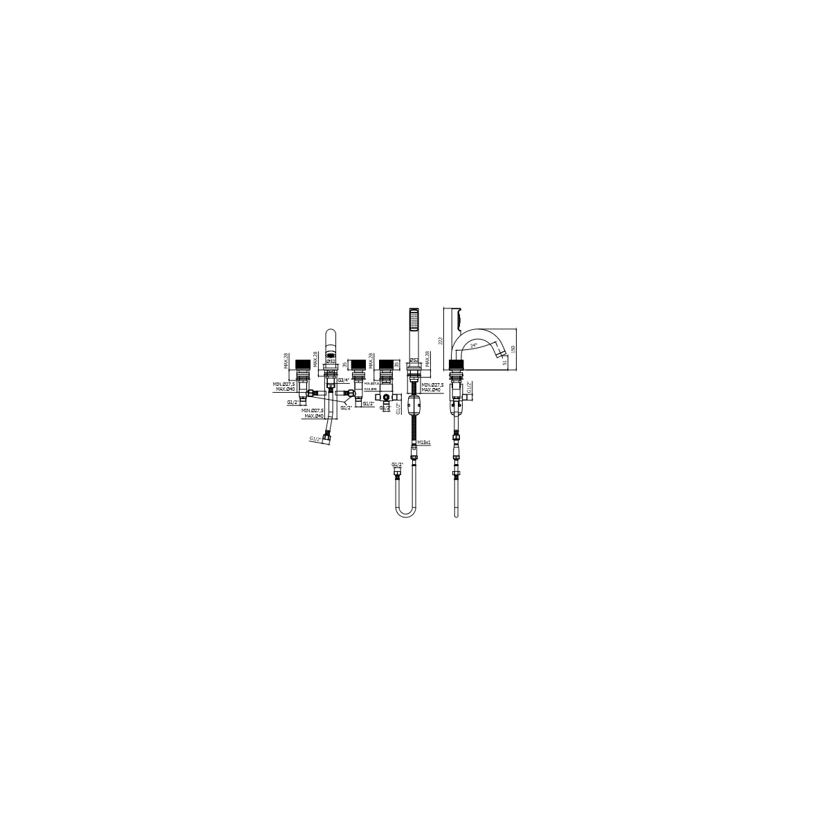 Mitigeur bain/douche sur gorge avec inverseur et douchette Jo de Paffoni