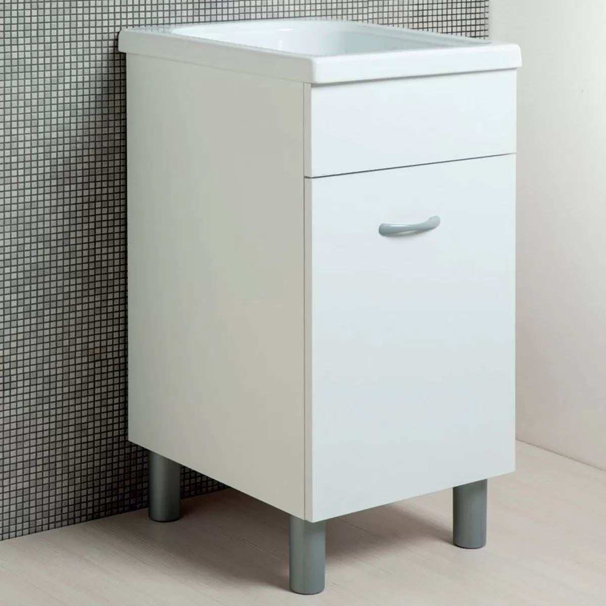 Mobile lavanderia bianco opaco 50x45 con lavabo in ABS