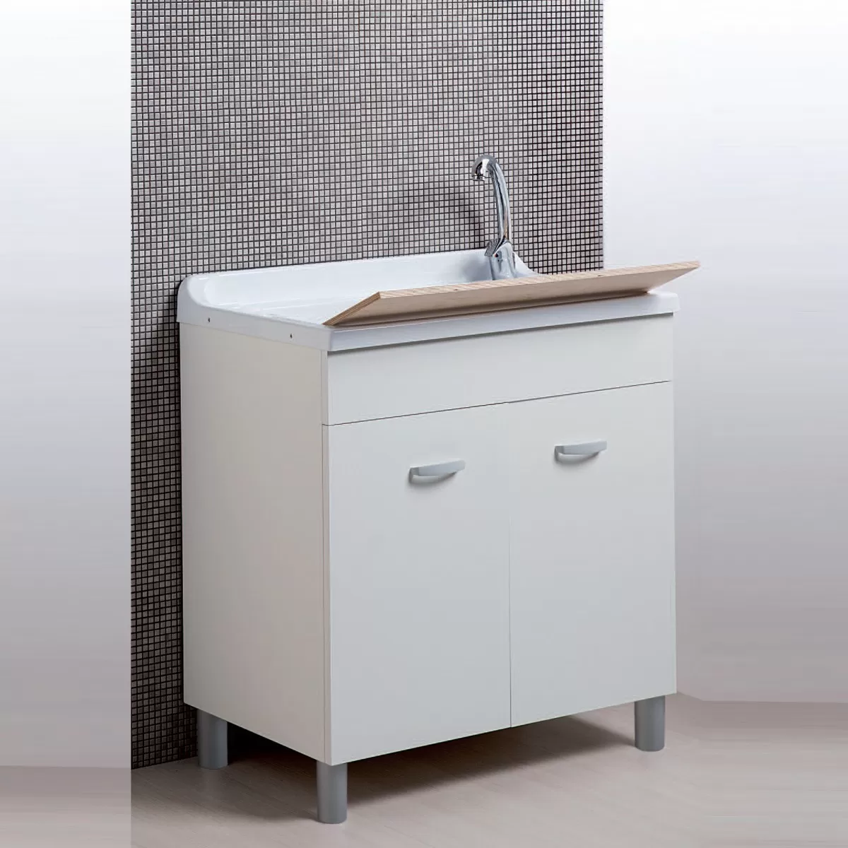 Mobile lavanderia bianco opaco 80x50 con lavabo in ABS