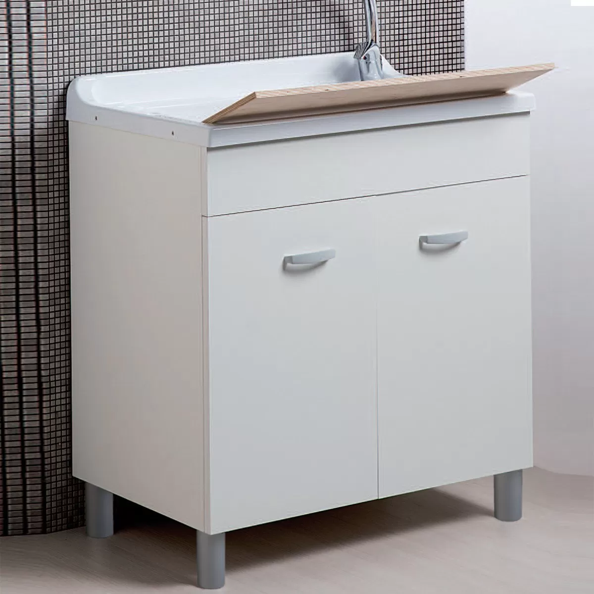 Mobile lavanderia bianco opaco 80x50 con lavabo in ABS