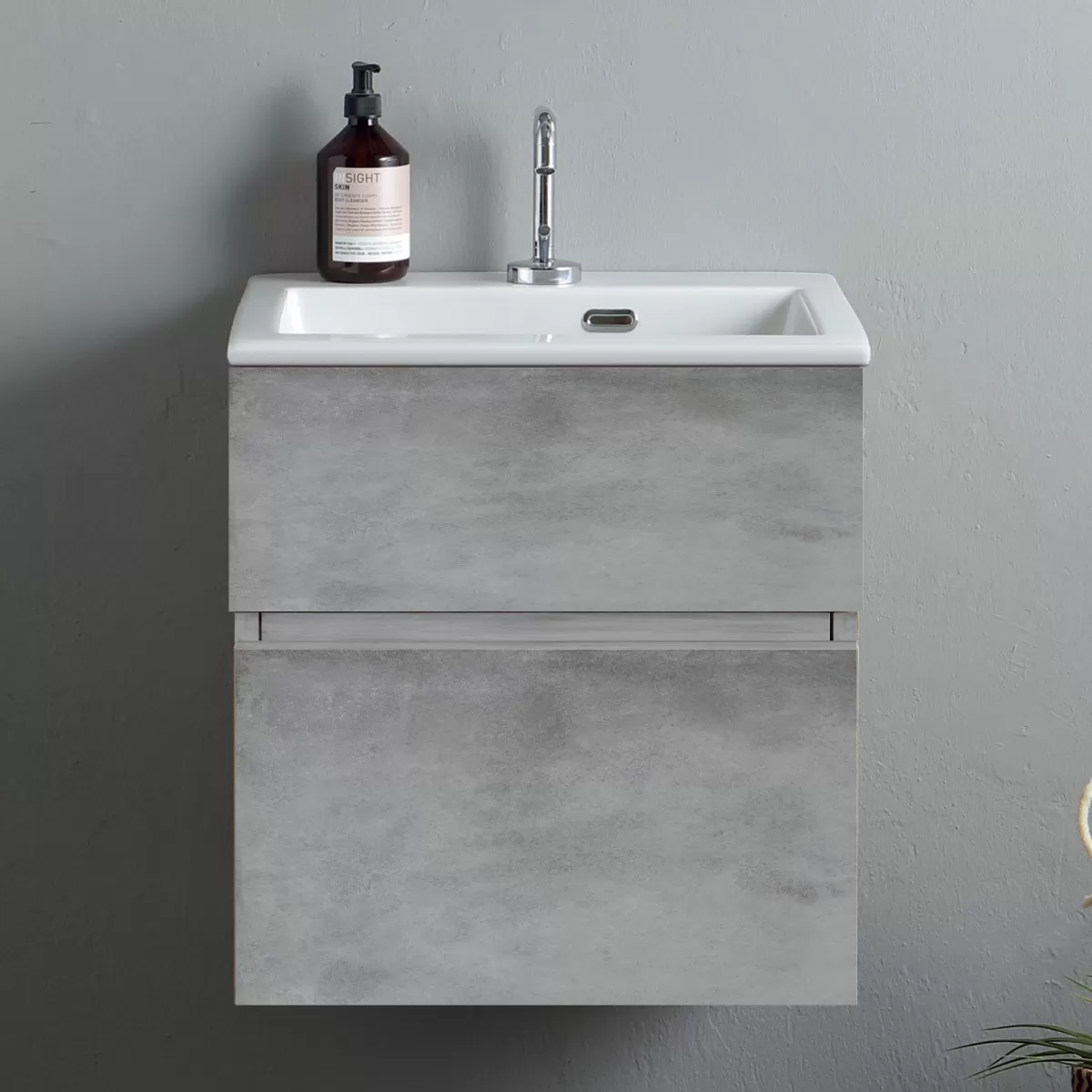 Mobile lavanderia sospeso di design colore Cemento con lavandino classico