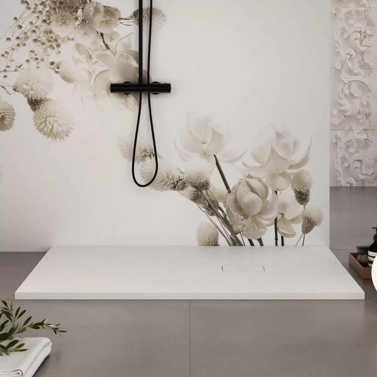 Receveur de douche en marbre minéral antidérapant effet pierre blanche DUBAI