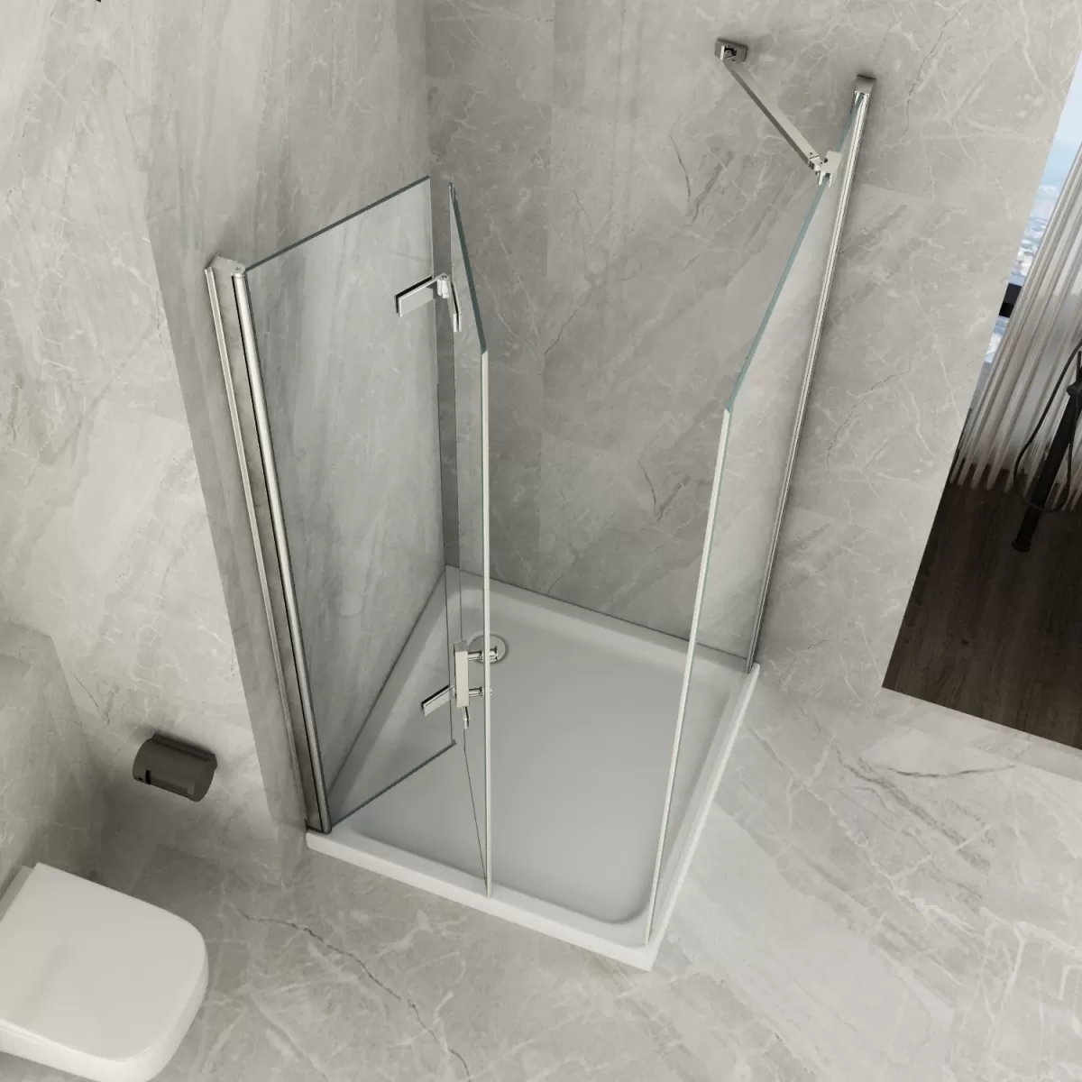 Duschabtrennung 2 Seiten mit transparenter Buchöffnung 8mm H195 Flex