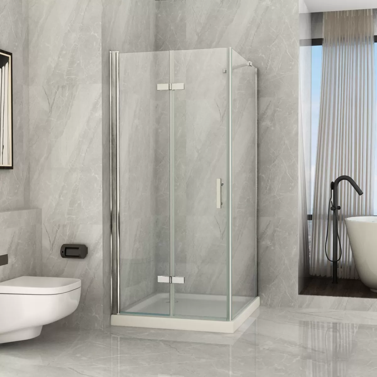 Duschabtrennung 2 Seiten mit transparenter Buchöffnung 8mm H195 Flex