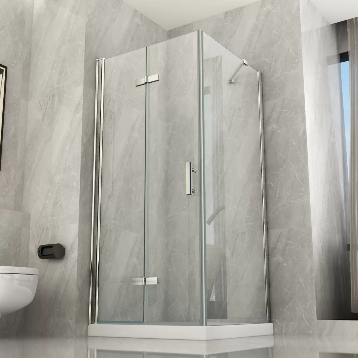 Duschabtrennung 2 Seiten mit transparenter Buchöffnung 8mm H195 Flex