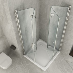2-seitige Faltduschabtrennung mit Doppelfalttür Transparent 8mm H195 Duo FLEX