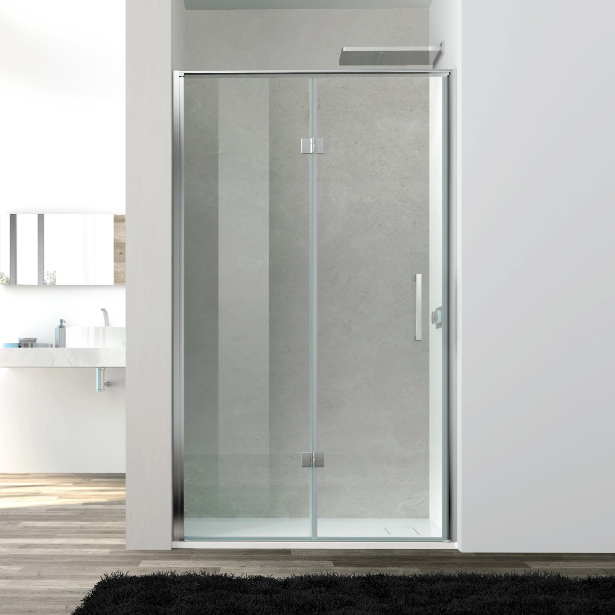 Faltbare Duschtür aus transparentem gehärtetem Glas 6 mm AURORA