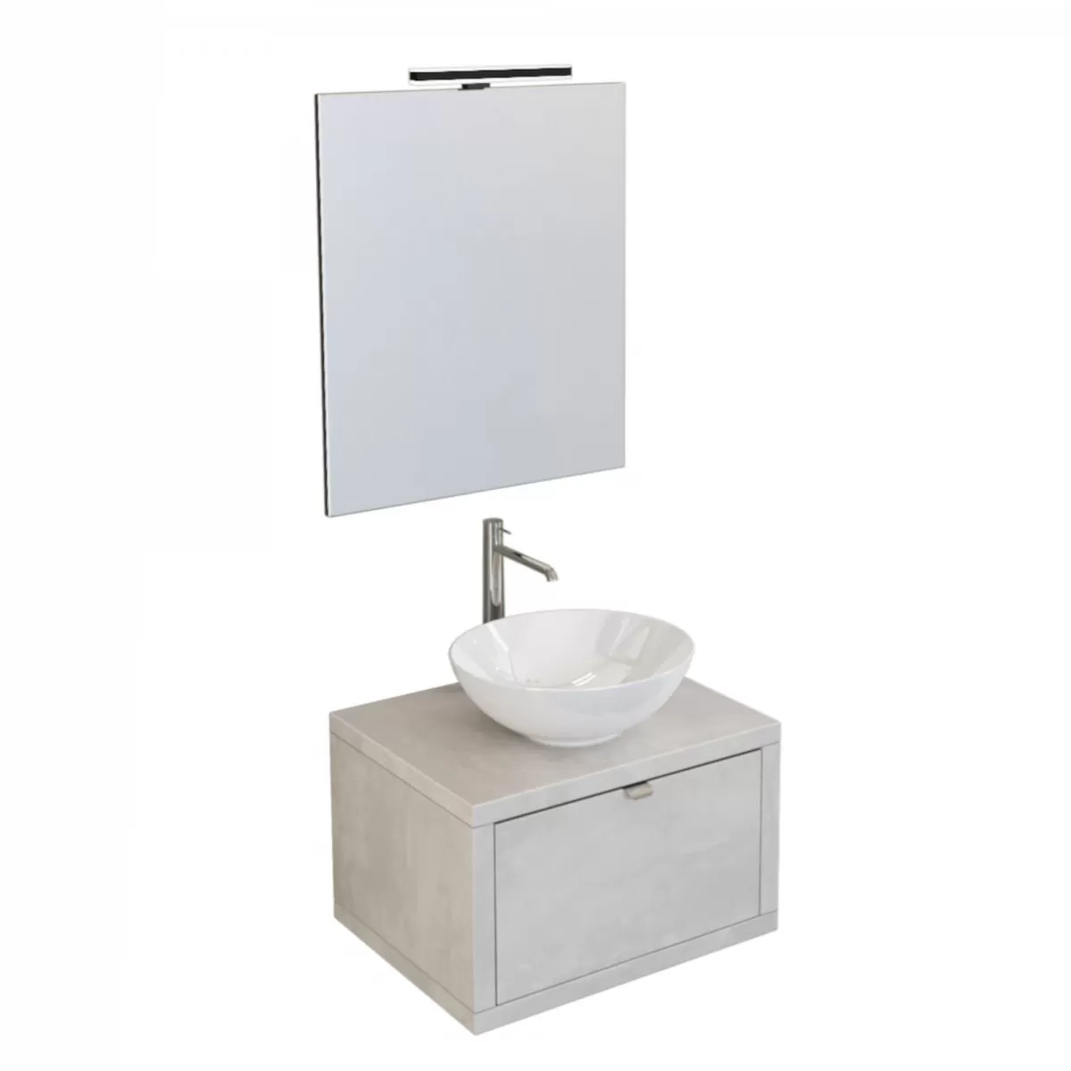 Mobile da Bagno sospeso Grigio cemento con cassetto, specchio e luce Domus