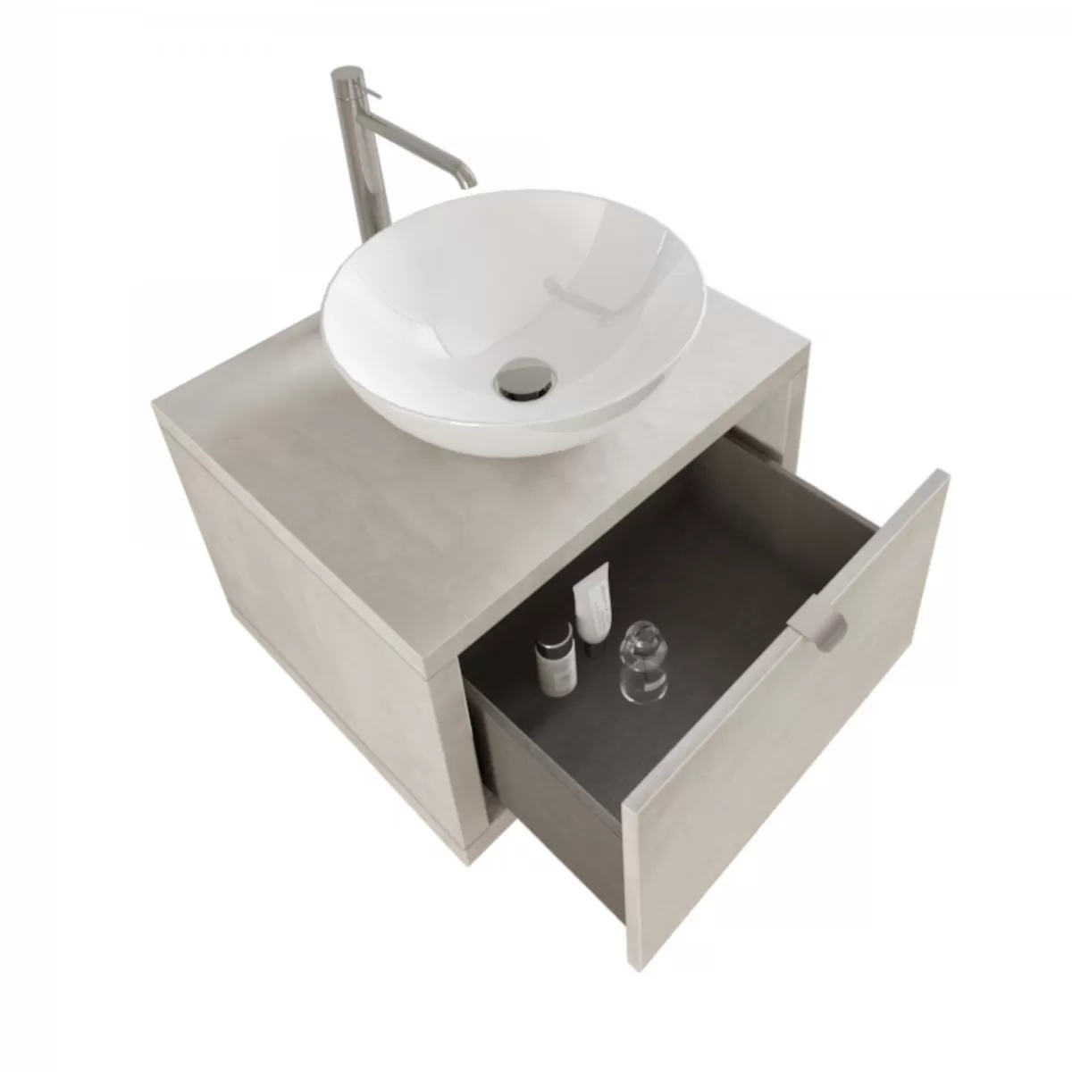 Meuble de salle de bain suspendu gris ciment avec tiroir, miroir et luminaire Domus