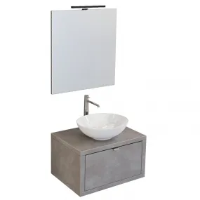 Meuble de salle de bain suspendu Gris foncé avec tiroir, miroir et lumière Domus