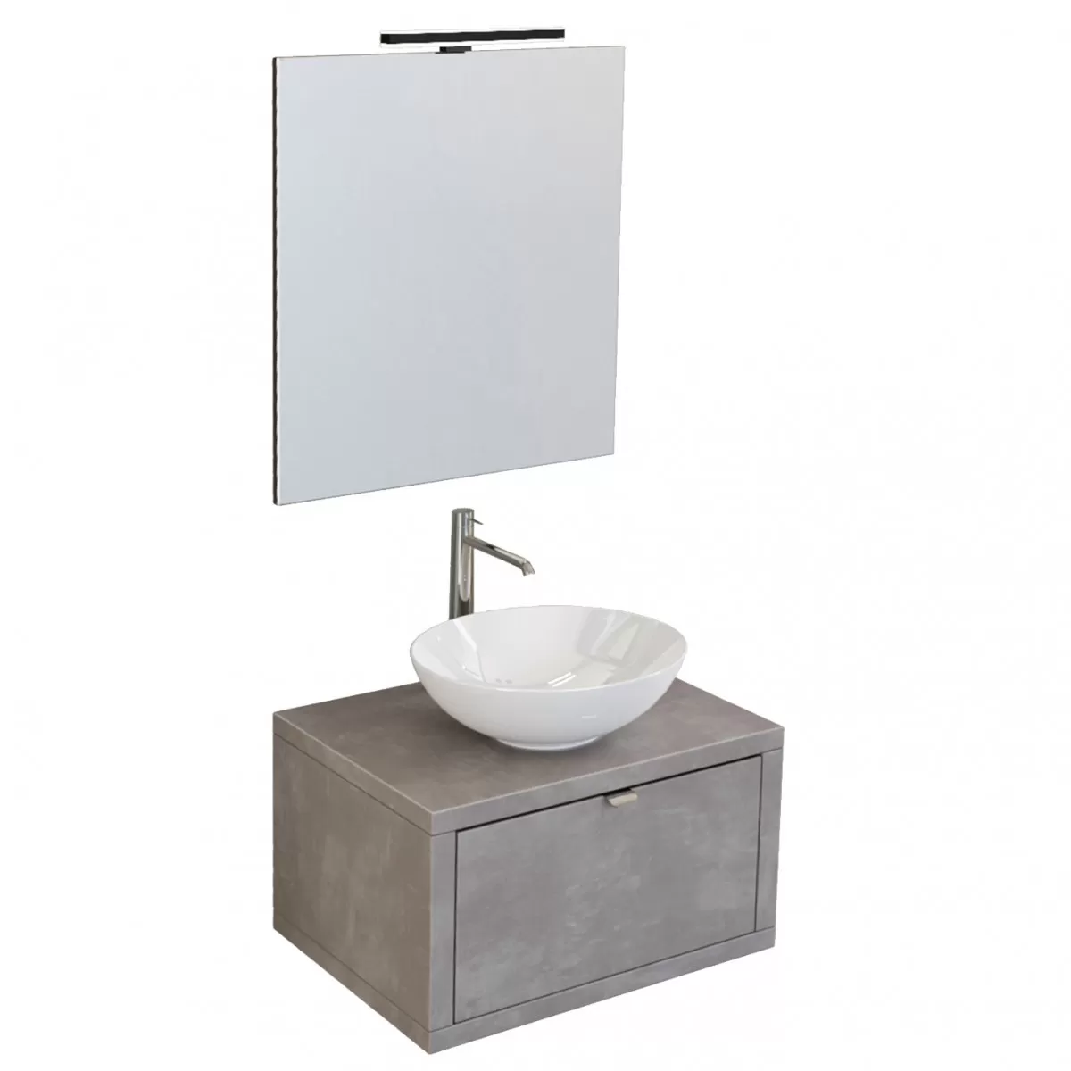 Meuble de salle de bain suspendu Gris foncé avec tiroir, miroir et lumière Domus