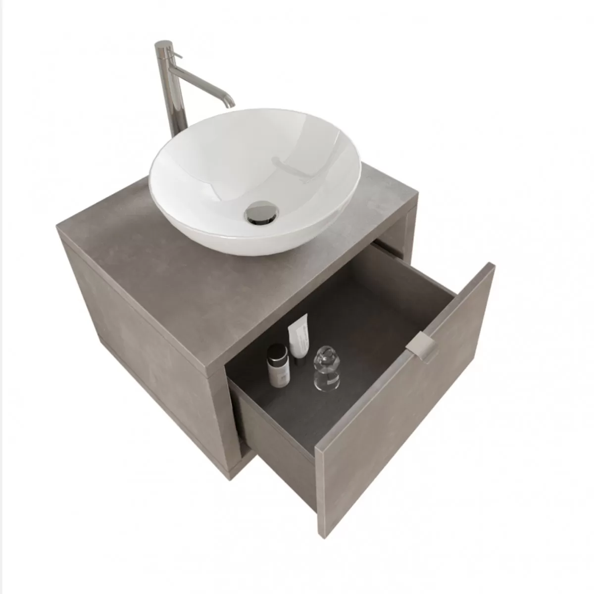Meuble de salle de bain suspendu Gris foncé avec tiroir, miroir et lumière Domus