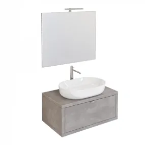 Meuble de salle de bain suspendu Gris foncé 80cm avec tiroir, miroir et lumière Domus