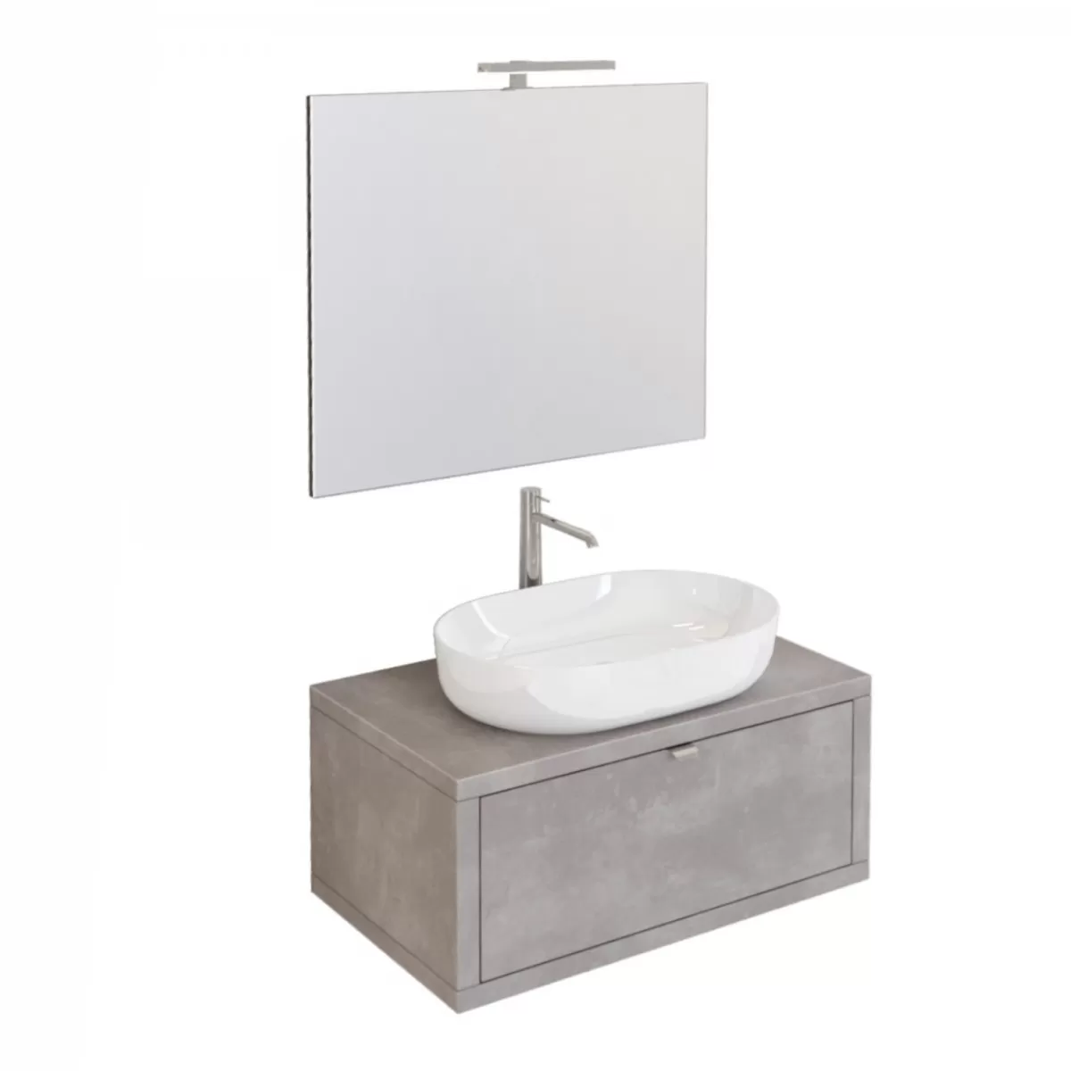 Meuble de salle de bain suspendu Gris foncé 80cm avec tiroir, miroir et lumière Domus