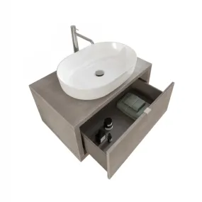 Meuble de salle de bain suspendu Gris foncé 80cm avec tiroir, miroir et lumière Domus