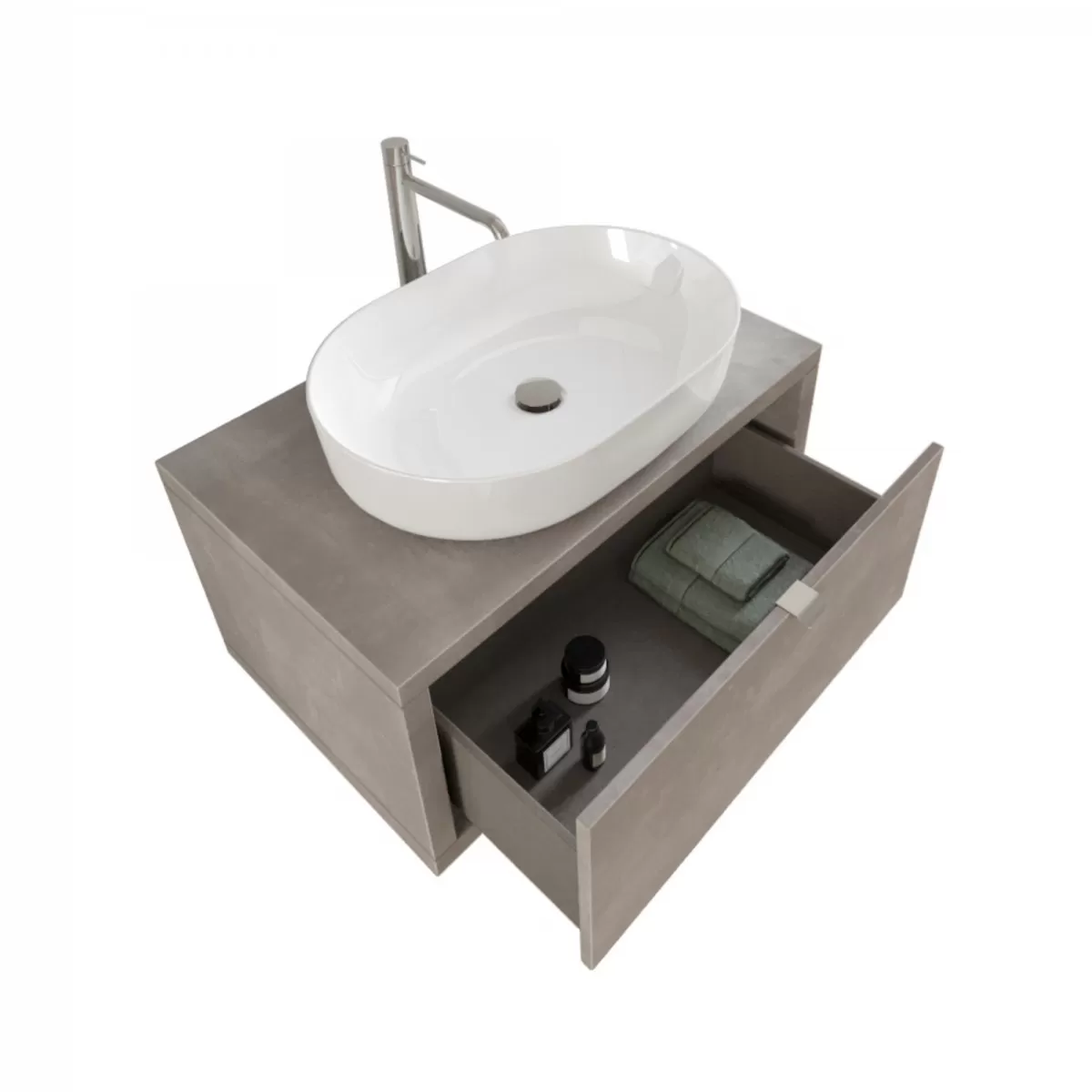 Meuble de salle de bain suspendu Gris foncé 80cm avec tiroir, miroir et lumière Domus