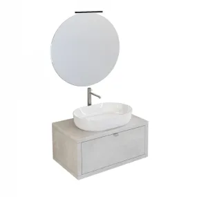 Meuble de Salle de Bain Suspendu Béton gris 80cm avec tiroir, miroir et lumière Domus