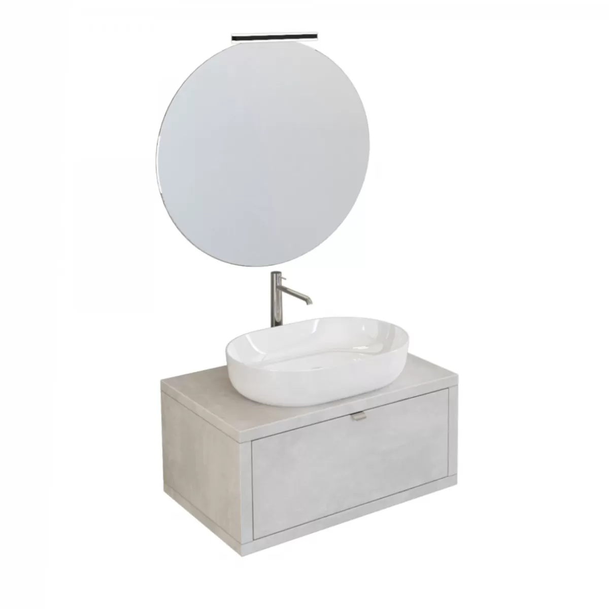 Meuble de Salle de Bain Suspendu Béton gris 80cm avec tiroir, miroir et lumière Domus