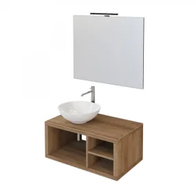 Meuble de Salle de Bain en Chêne 80cm suspendu avec trois rangements apparents