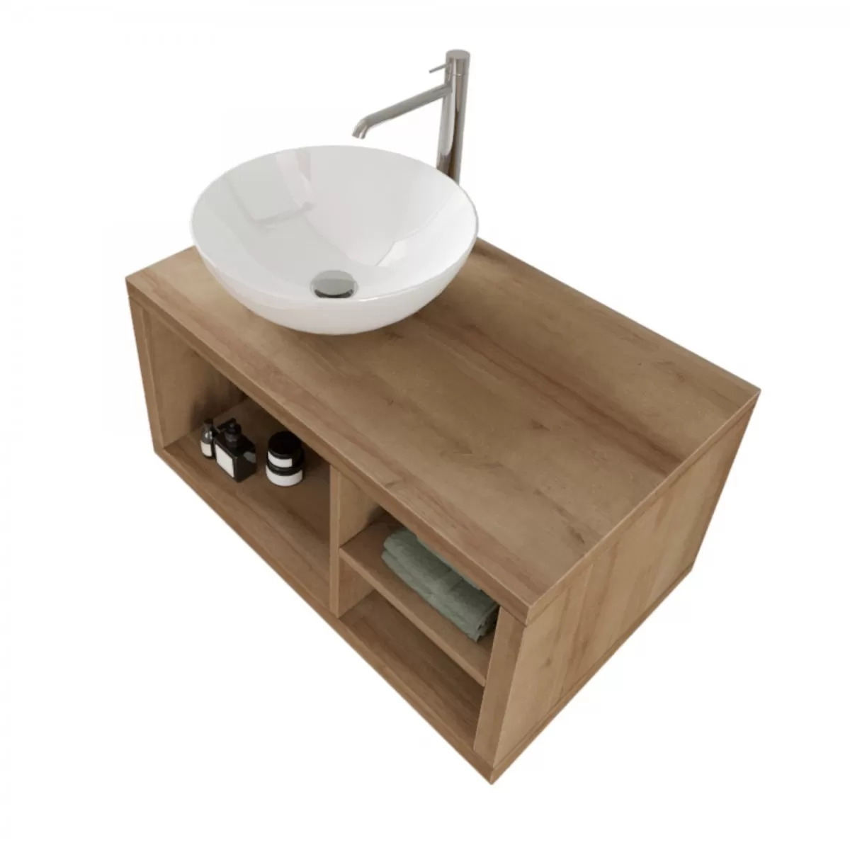 Meuble de Salle de Bain en Chêne 80cm suspendu avec trois rangements apparents